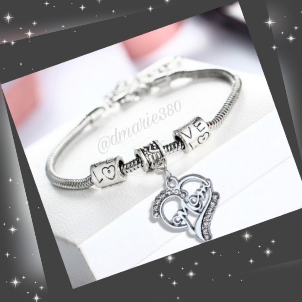 Crystal Rhinestone mom heart bracelet